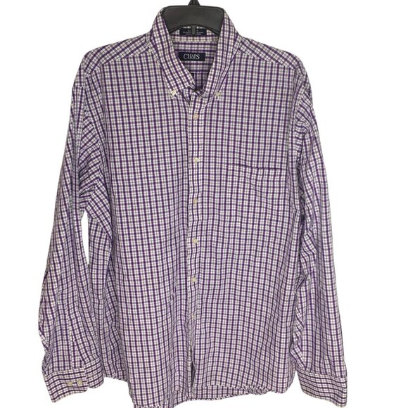Chaps Shirt Mens 17.5 36/37 Classic Fit Plaid Wrinkle Free Button Up Dress Shirt - Picture 1 of 14